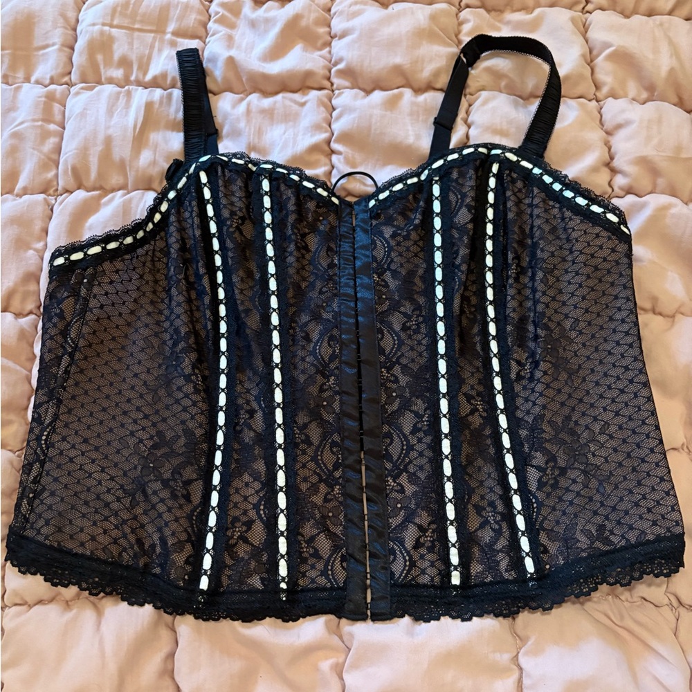 torrid Black Lace Bustier Corset with White Trim